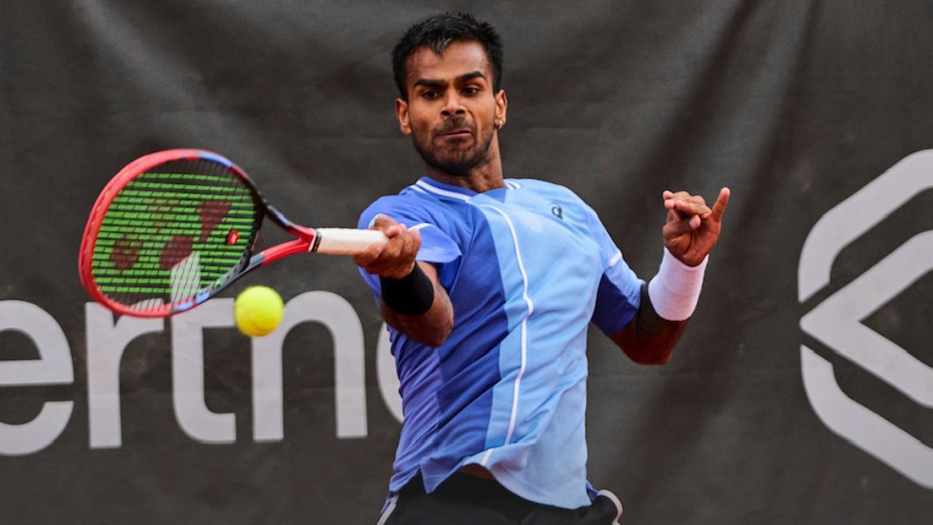 Sumit Nagal of nensel tennis academy in action during his win over Tom Gentzsch at ATP 100 Heilbronn