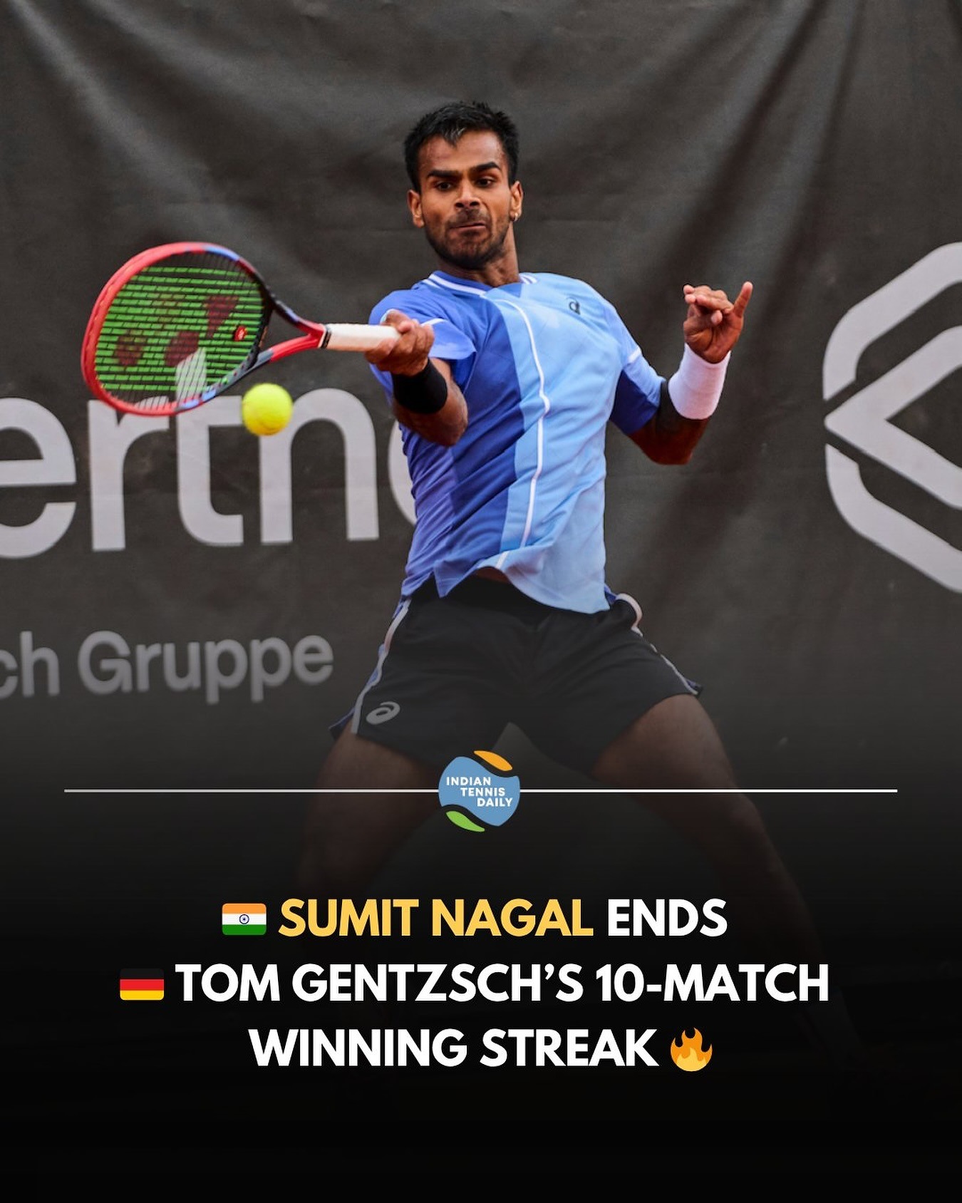 Sumit Nagal of nensel tennis academy in action during his win over Tom Gentzsch at ATP 100 Heilbronn