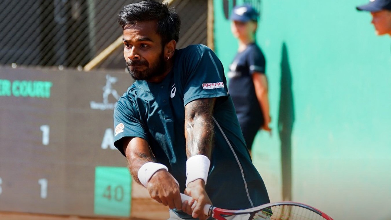 Sumit Nagal in action at the ATP 75 Tampere Challenger 2025