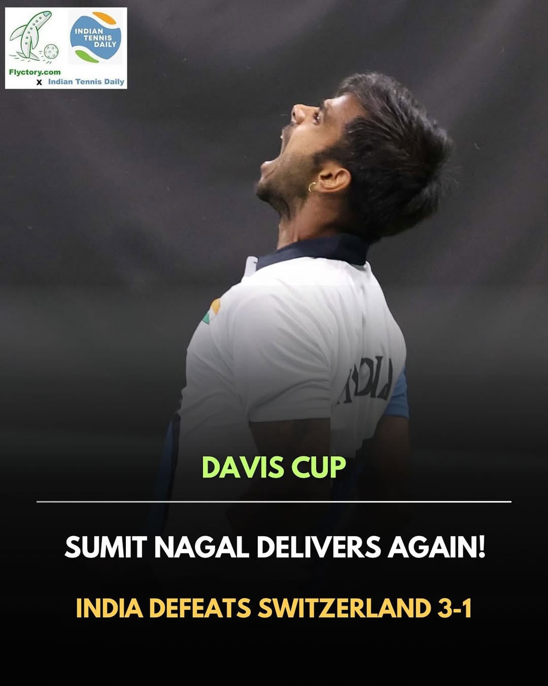 India’s Sumit Nagal after winning the decisive Davis Cup rubber with a 6-1, 6-3 victory