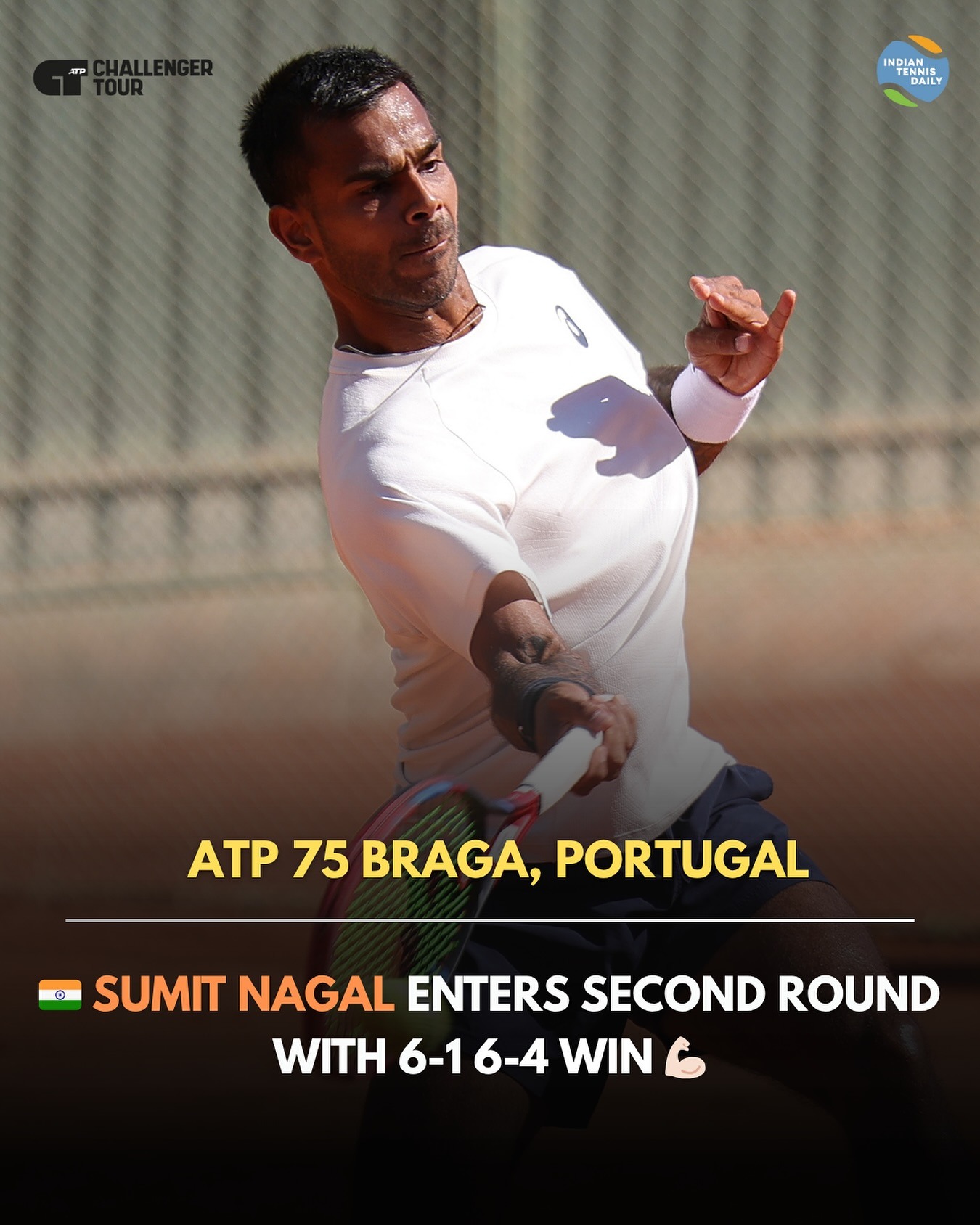 Sumit Nagal during a tennis match at the ATP Challenger Tour 2025