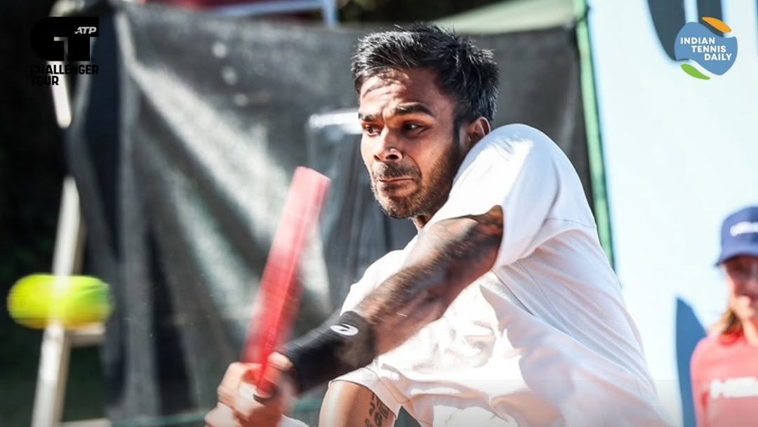 India’s Sumit Nagal competing in the quarter-final of the ATP 100 Tulln Challenger 2025 against Romania’s Filip Cristian Jianu in Austria
