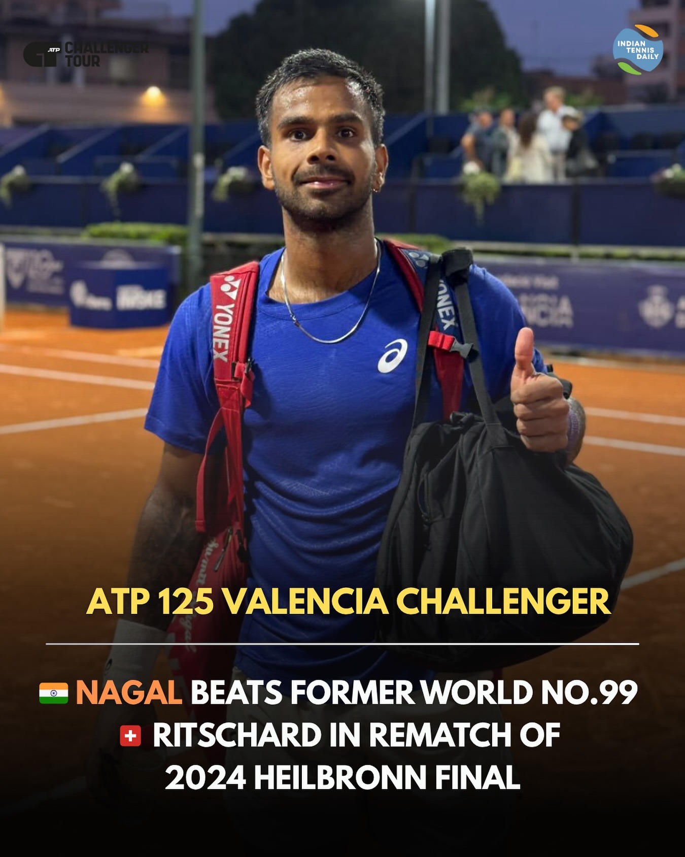 Sumit Nagal during a tennis match at the ATP 125 Valencia Challenger 2025