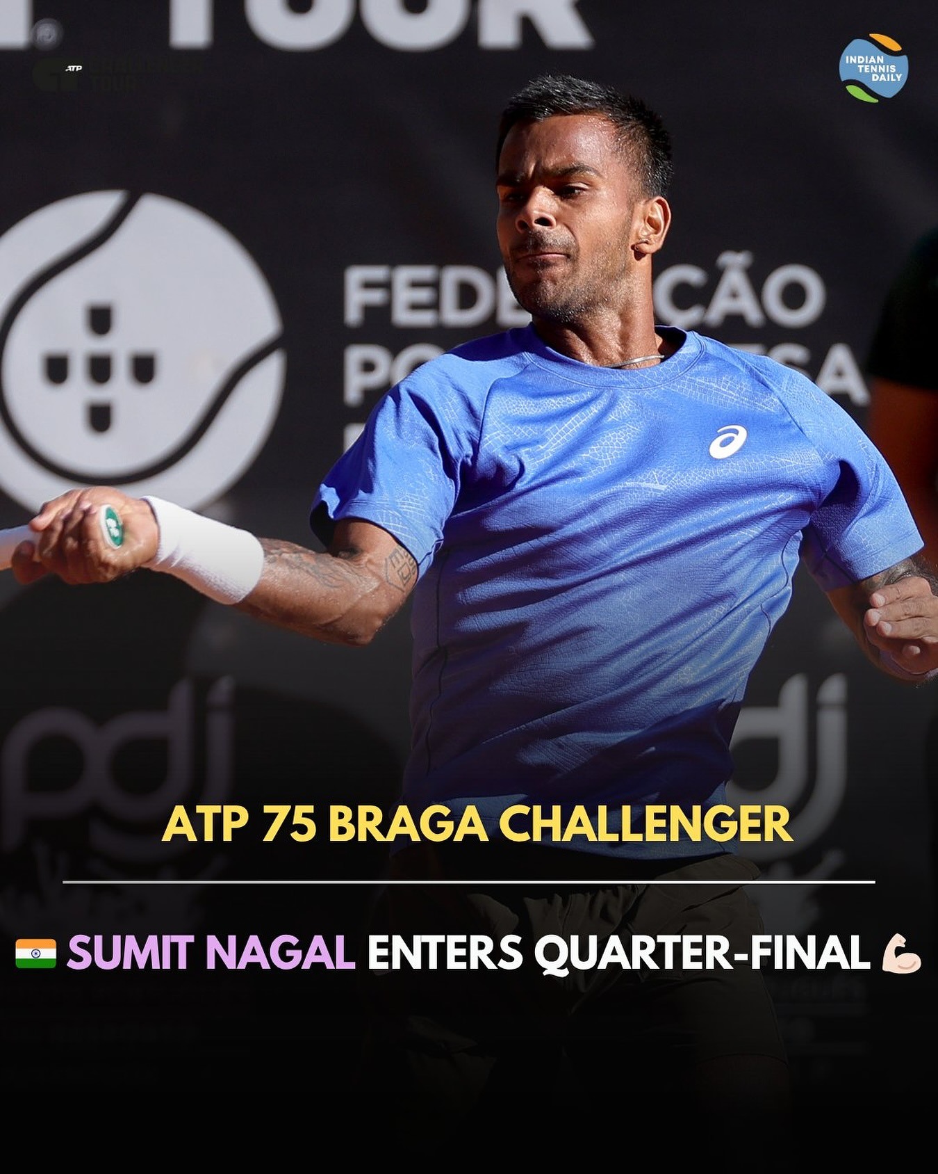 sumit-nagal-tennis-atp-challenger-2025 Sumit Nagal during a tennis match at the ATP Challenger Tour 2025