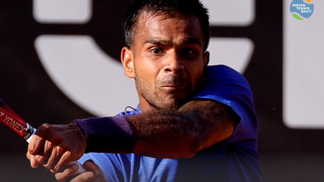 Sumit Nagal during training at a tennis venue