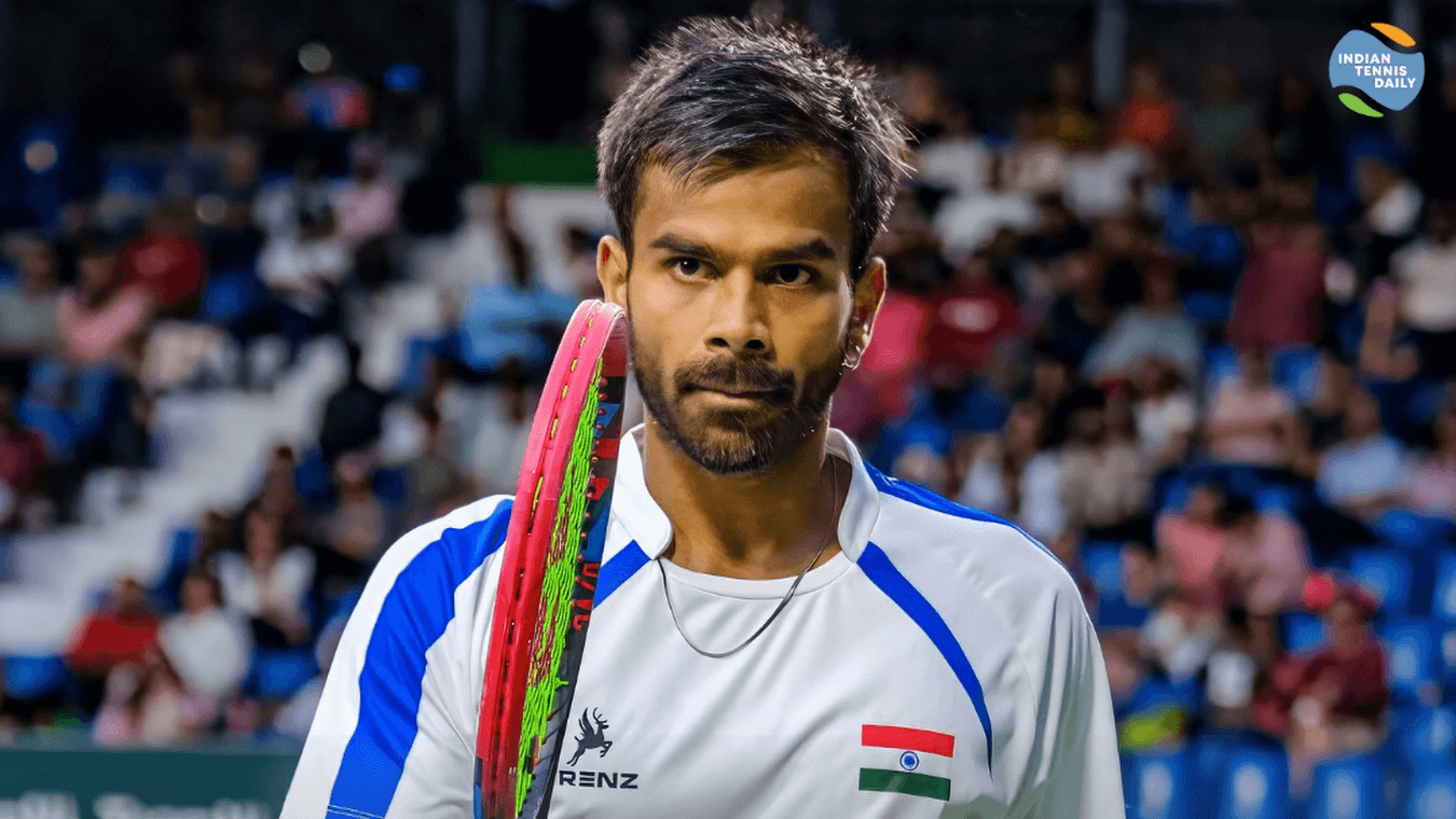 Tennisprofi Sumit Nagal bei beim ATP Challenger in Neu-Delhi.