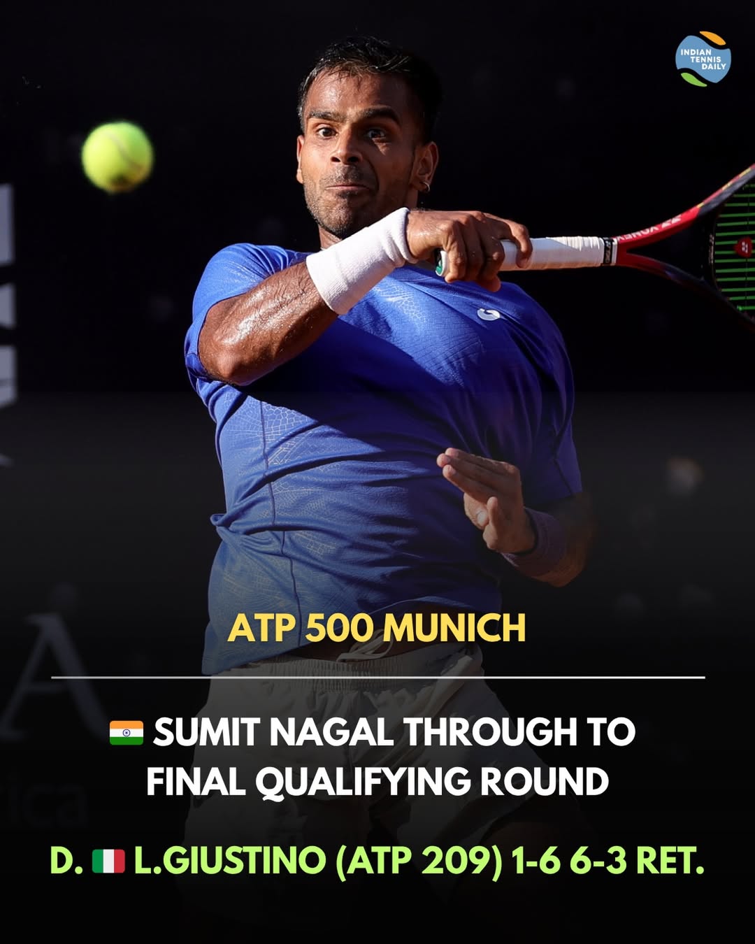 sumit-nagal-diego-dedura-atp-500-munich-qualifying Tennisspieler Sumit Nagal aus Indien beim ATP 500 Turnier in München.