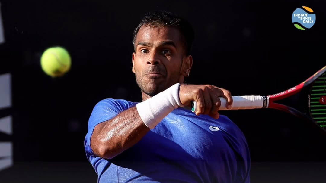 Tennisspieler Sumit Nagal aus Indien beim ATP 75 Challenger in Târgu Mureș, Rumänien.