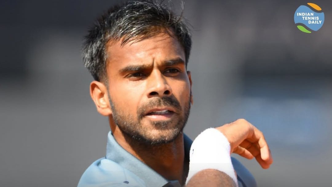 Tennisspieler Sumit Nagal aus Indien beim ATP Challenger in Cordenons, Italien.