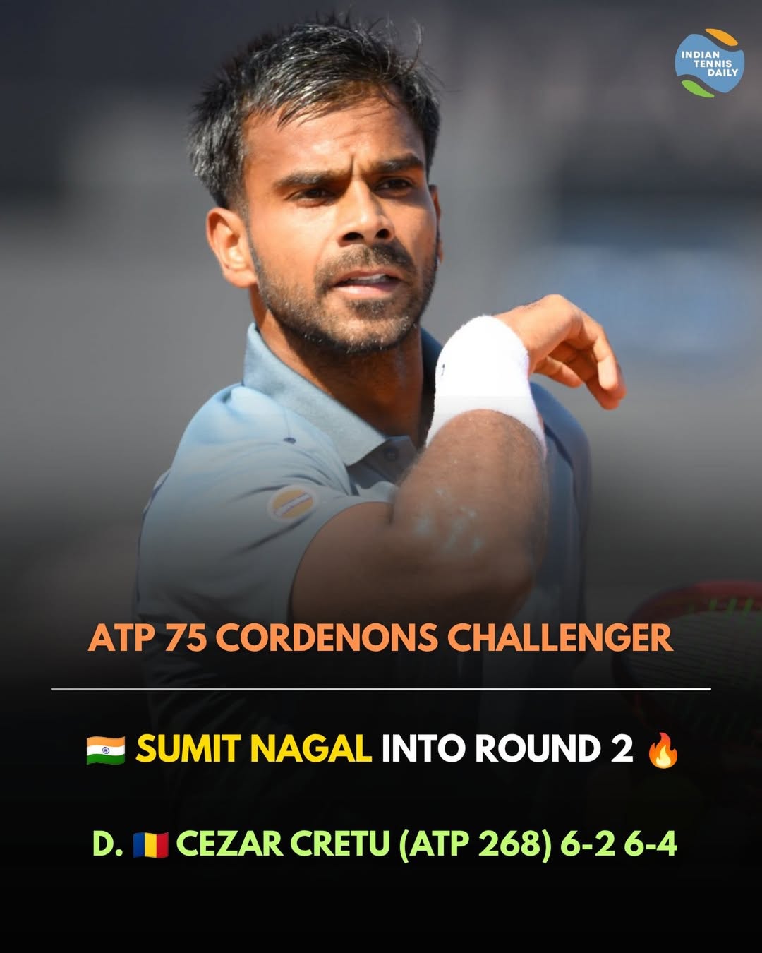 sumit-nagal-india-atp-cordenons-r32-victory Tennisspieler Sumit Nagal aus Indien beim ATP Challenger in Cordenons, Italien.