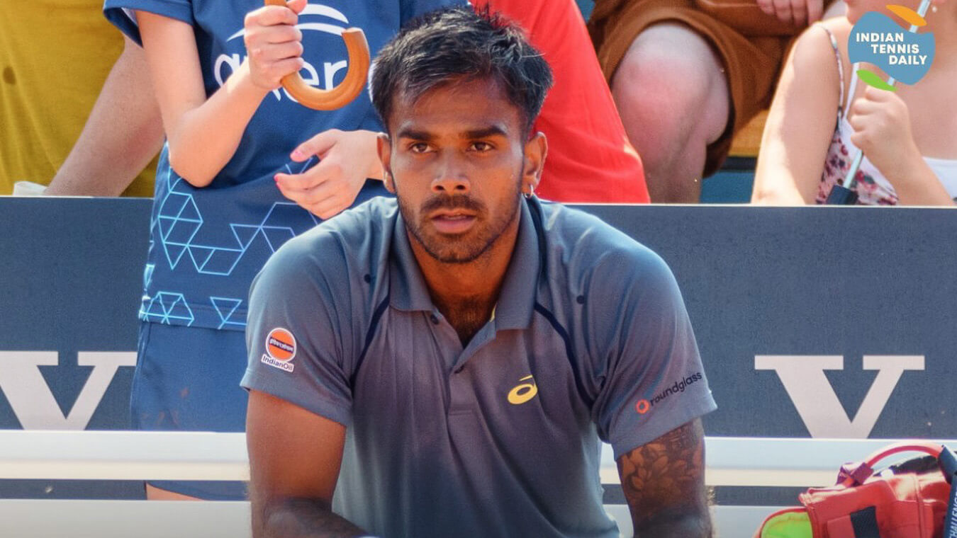 ennisspieler Sumit Nagal aus Indien beim ATP Challenger in Prag, Tschechien.